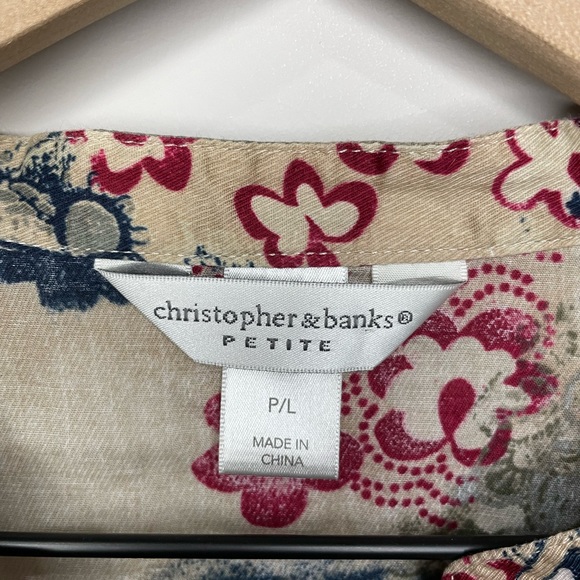 Christopher & banks multi color floral button down shirt with ruffles - Picture 4 of 11